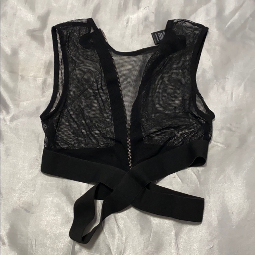 Black crop mesh top